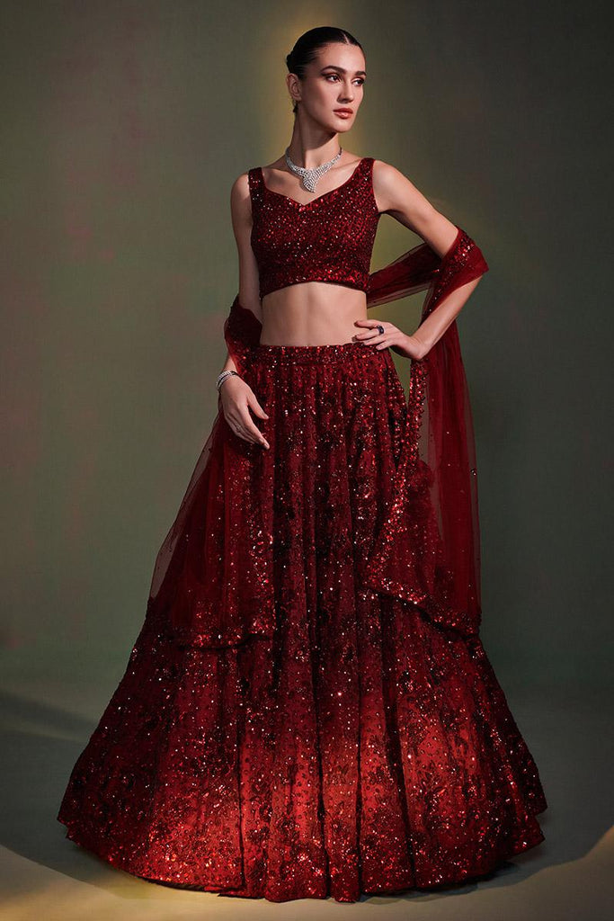 Burgundy Sequin Lehenga Set – Seema Gujral