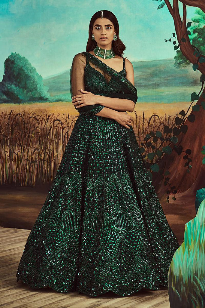 Emerald Green Mirror Lehenga Set