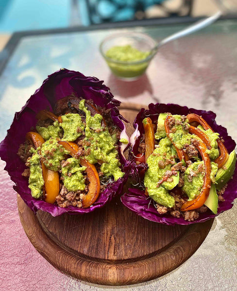 Raw Vegan tacos with walnut meat