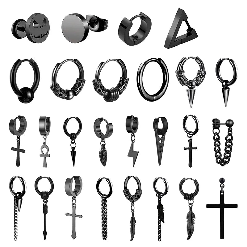 Noir Steel Earrings Set