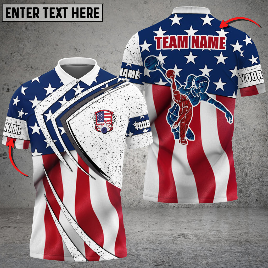 Coolspod Bowling American Style Customized Name 3D Shirt, Flag Bowling
