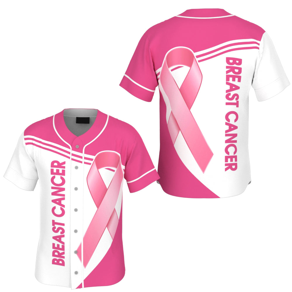 Custom Pink Ribbon Baseball Jersey Pink-White 3D Breast Cancer