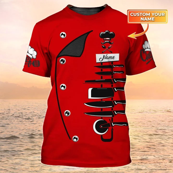 Custom Name Sublimation Chef Equipment On Shirt, Knife Spoon Chef T Shirt  For Me