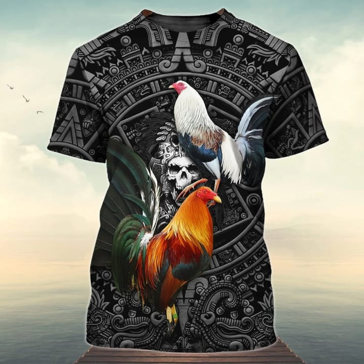 3D All Over Printed Rooster Mexico Flag, Aztec Pattern 3D Shirt, Perfe