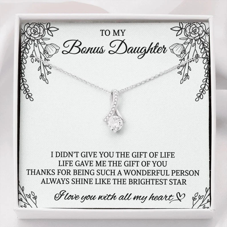 Bonus Daughter Gift - You Are The Family - Alluring Beauty Necklace 14K White Gold Finish / Standard Box