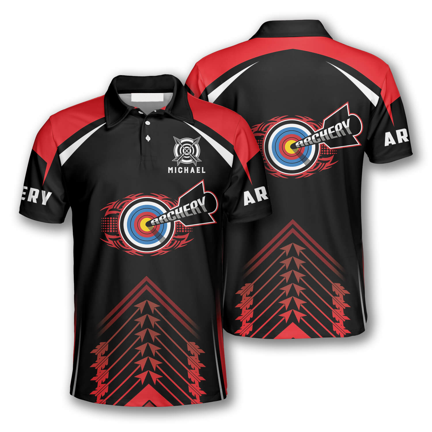 Personalized Archery Red Black Version Custom Archery Polo Shirts for