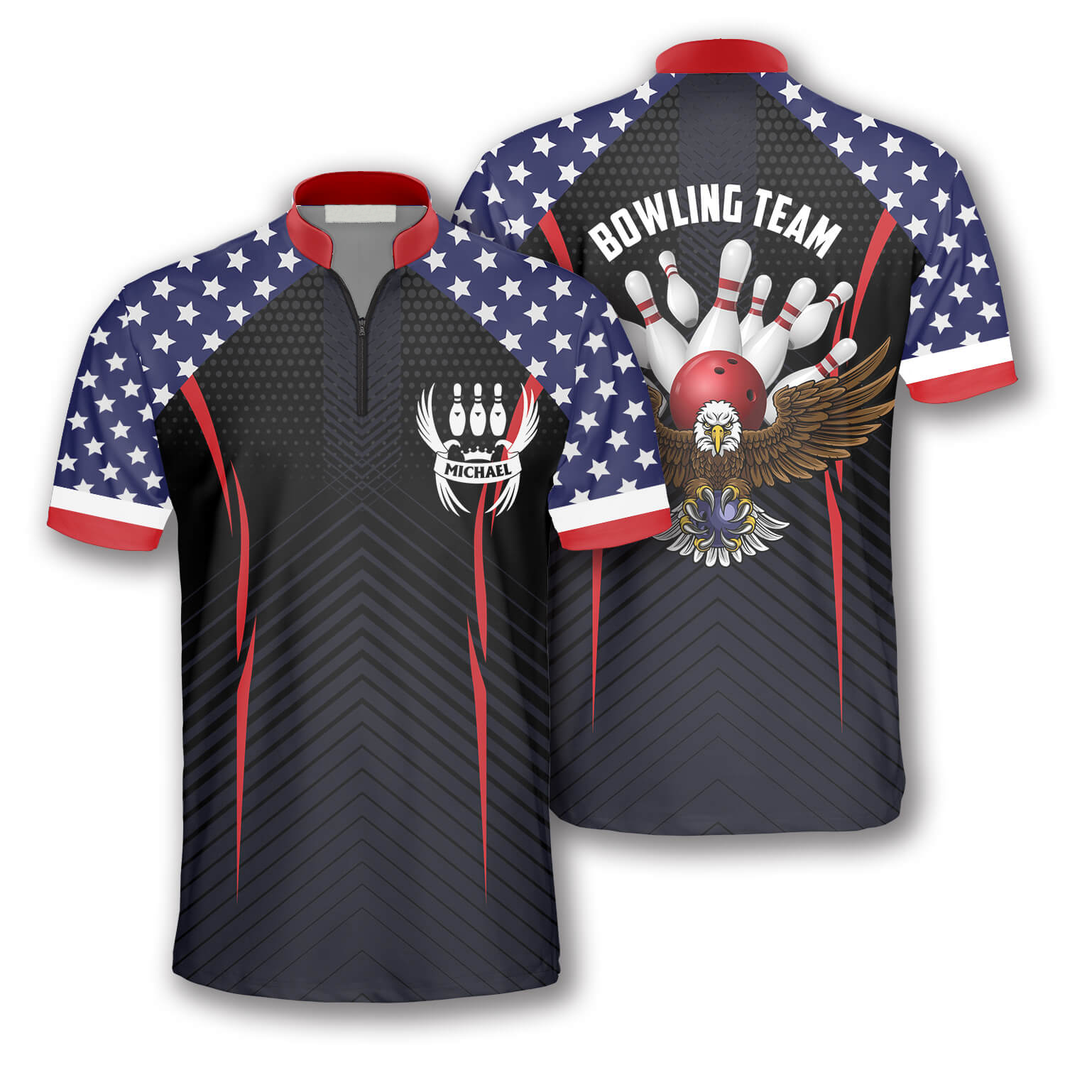 Patriotic Eagle American Flag Custom Bowling Jerseys for Men, Uniform