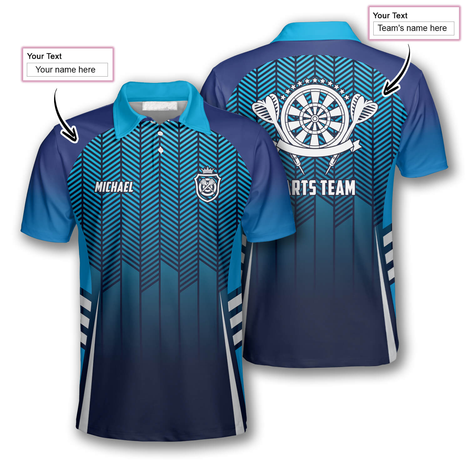 3D All Over Print Blue Gradient Sports Style Custom Dart Polo Shirts f