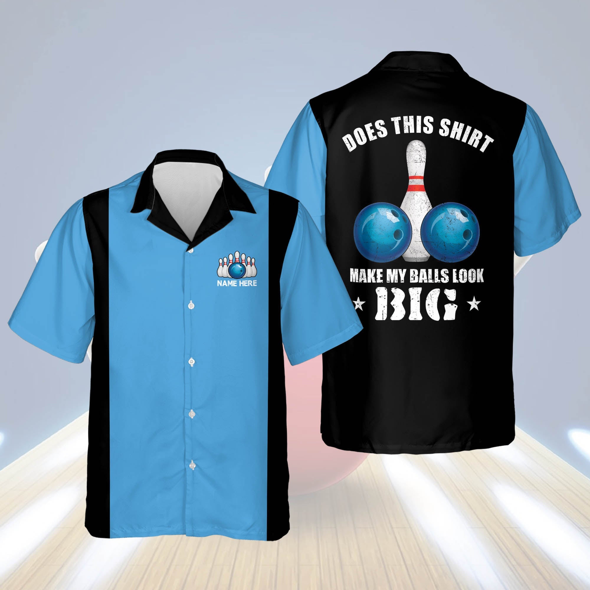 Hot Rod Blue Flame Bowling Custom Name Hawaii Shirt