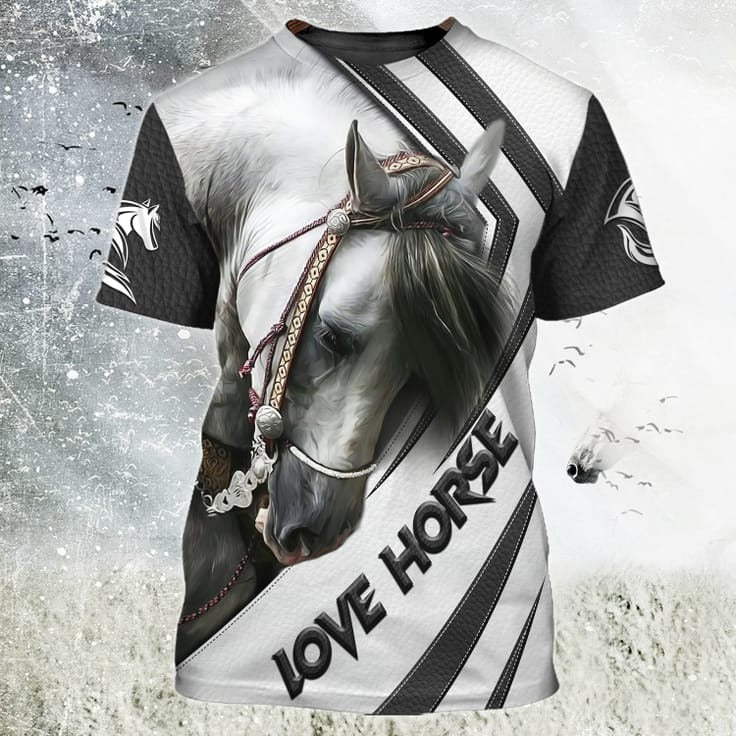 3D All Over Printed Horse T Shirt, Love Horse Shirts, White Horse Shir