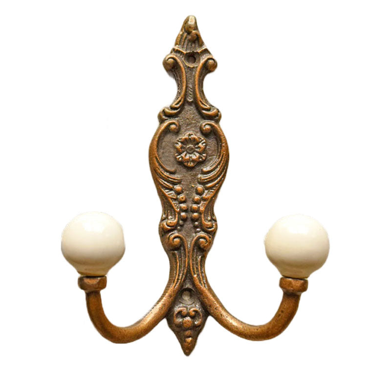 Aberdeen Cast Iron Black White Ceramic Double Wall Hook – Spruce