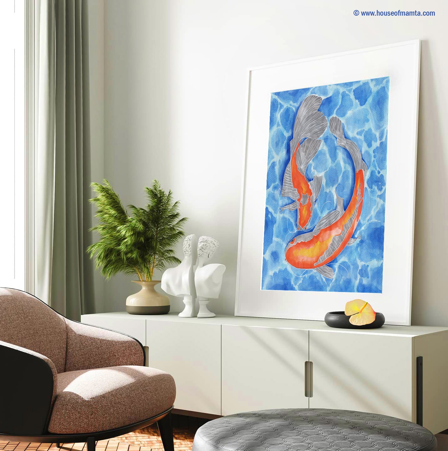 koi fish painting for home office