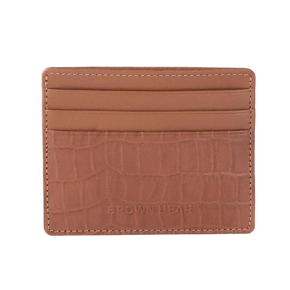 Croco Print Classic Card Holder with 6 Card Compartment in Genuine Leather - Brown Bear