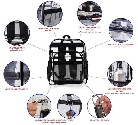 Clear backpack features