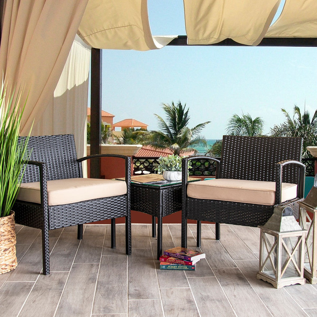 TRY & DO Juego de 4 sillas de mimbre para patio, sillas de comedor de ratán  para exteriores con cojín de asiento, muebles de jardín para jardín