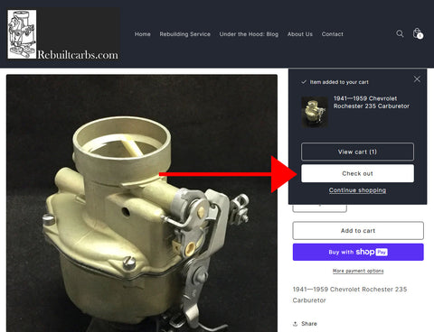 Click on the checkout button to order a carburetor