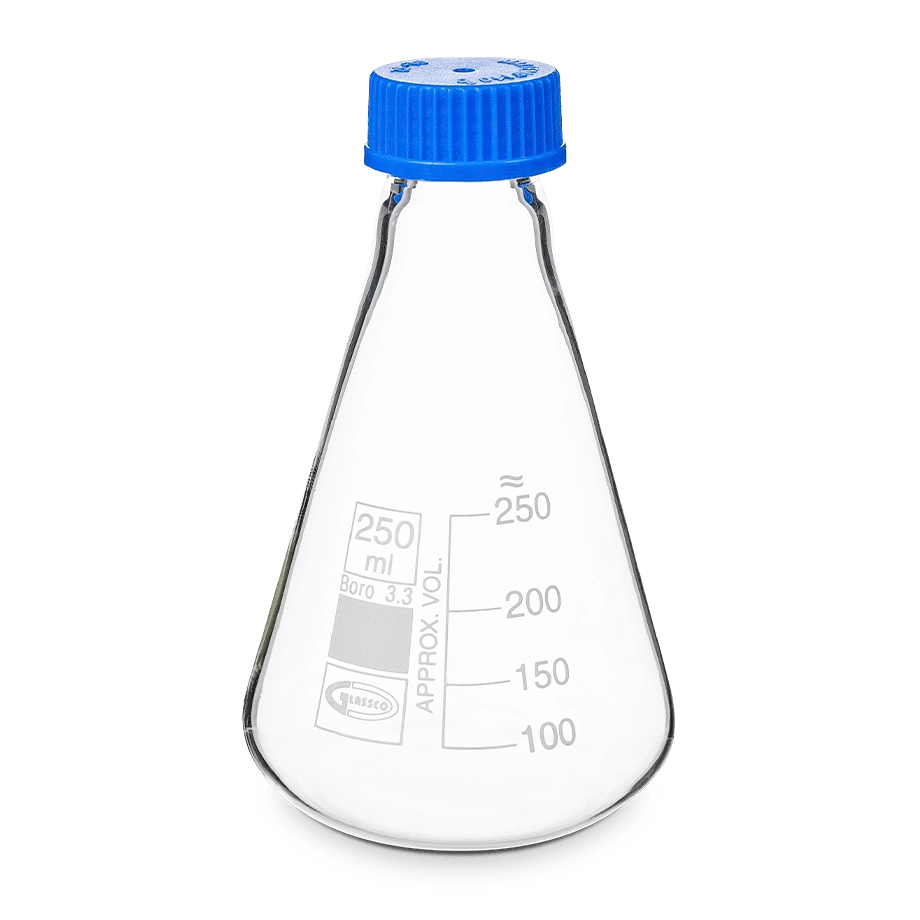 MATRAZ ERLENMEYER CON TAPA DE ROSCA GLASSCO 075.202 PARA MEZCLAR MEDIOS DE CULTIVO - Mercalab