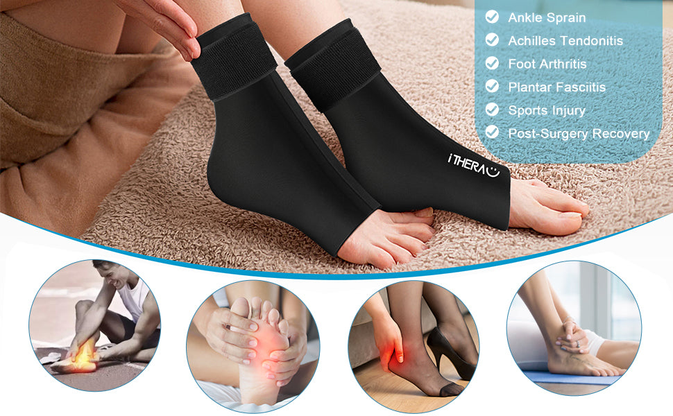 Stretchable Cold Pack Compression Therapy for Plantar Fasciitis, Sprained Ankles, Achilles Tendonitis, Foot Heel, Pain Relief