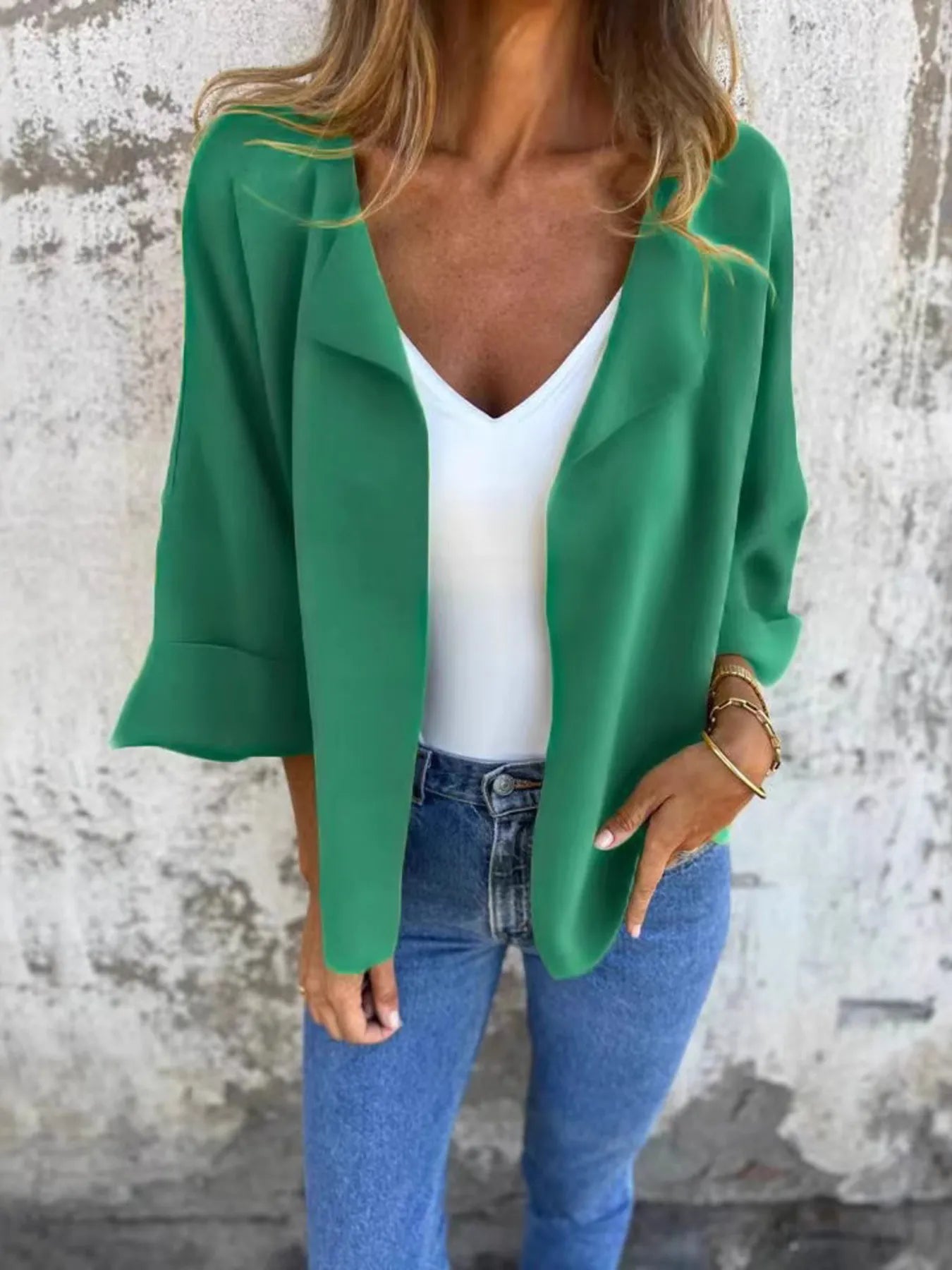 Full Size Open Front 3/4 Sleeve Cardigan Plus Size