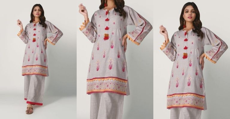 Silver Khaddar Embroidered Shirt And Bottom