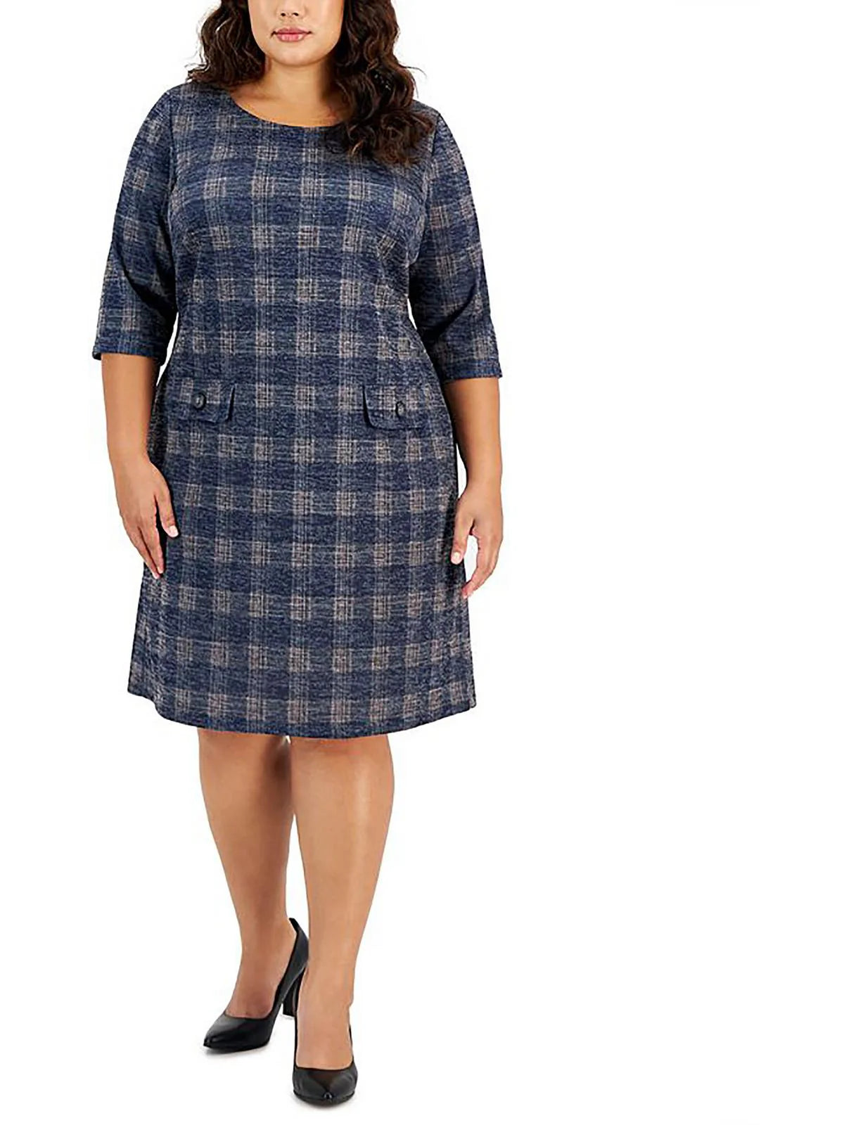 CONNECTED plus womens round neck midi shift dress