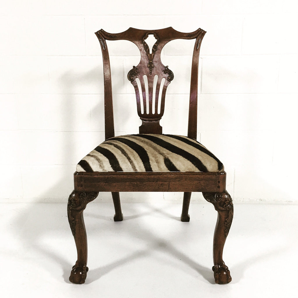 George II Walnut Dining Chairs in South African Zebra Hide - Set of 8