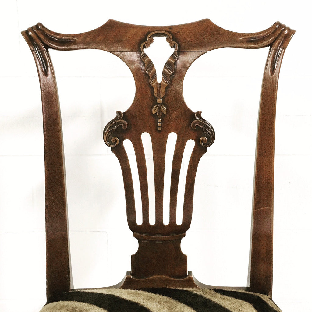 George II Walnut Dining Chairs in South African Zebra Hide - Set of 8