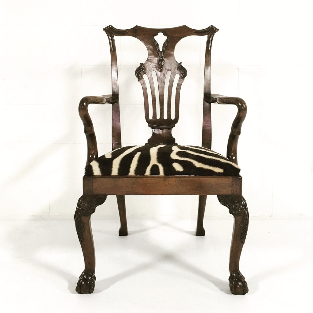 George II Walnut Dining Chairs in South African Zebra Hide - Set of 8