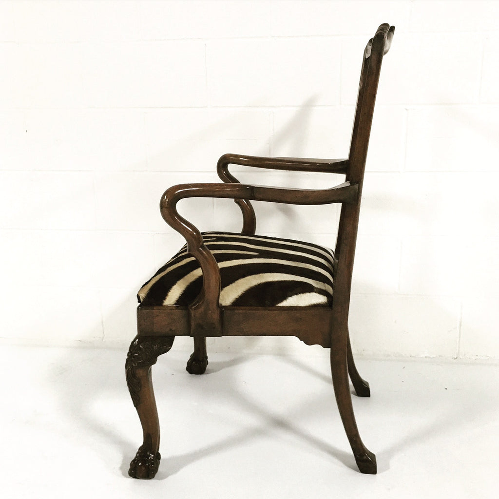 George II Walnut Dining Chairs in South African Zebra Hide - Set of 8