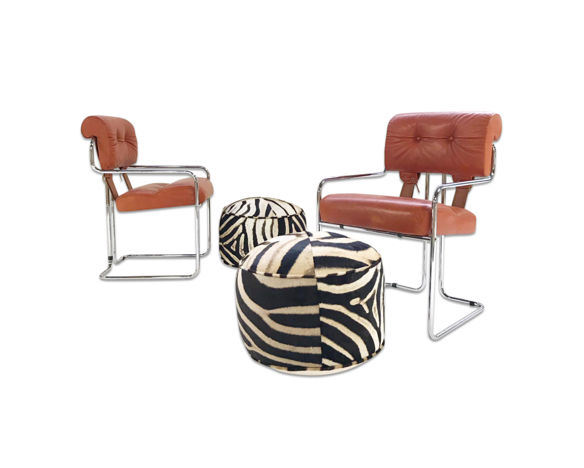 Tucroma Chairs with Zebra Hide Pouf Ottomans