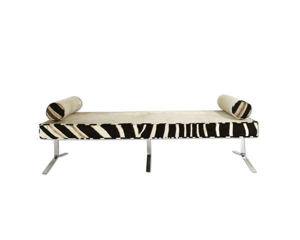 Chrome Bench In Brazilian Cowhide And Zebra Hide Forsyth