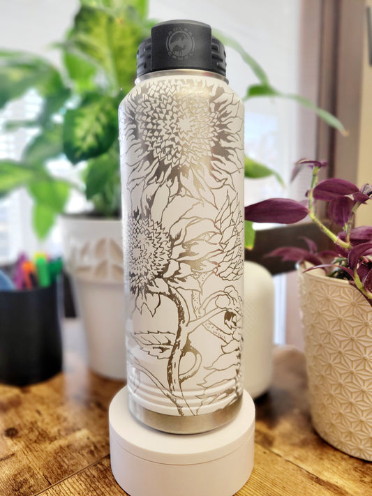 Tooled Leather Sunflower, Sunflower Geometric Engraved Stanley, Sunflower  Scroll, Western Sunflower, Whimsical Engraving, Artistic Motif Tumbler