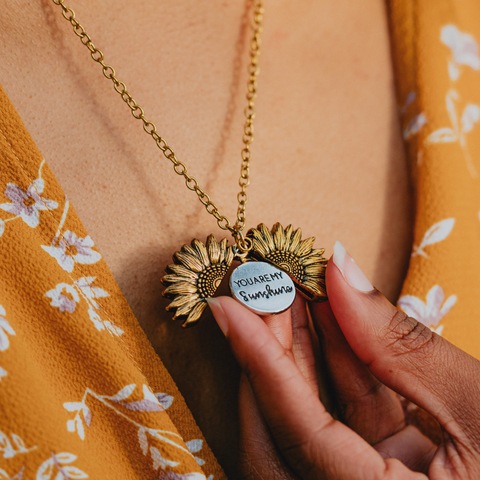 Bebetter You Are My Sunshine Necklace Sunflower Necklace Locket With  Engraved Message Pendant For Women | Fruugo UK