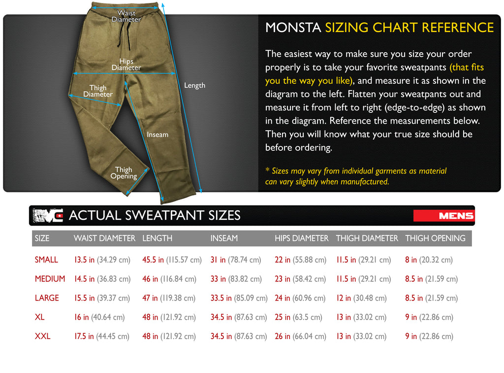 Sizing Chart - Sweatpants – Monsta Clothing