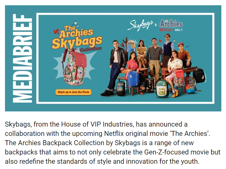 Skybags collaborates with The Archies