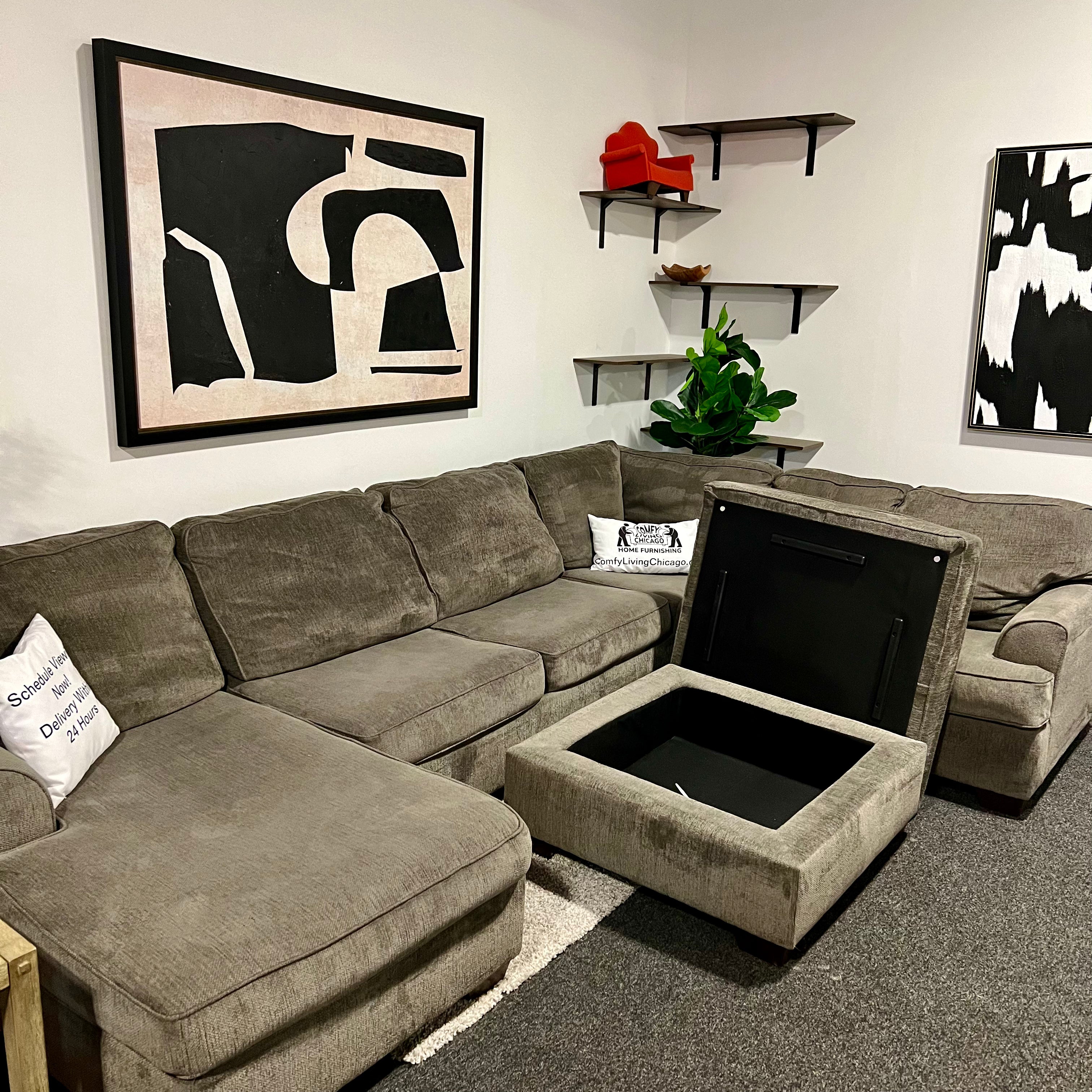 Ashley Gray Ushape Sectional With Storage Ottoman