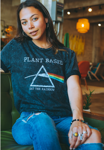 Amber Sosa wearing Vegetaryn Plant Based Pink Floyd t-shirt