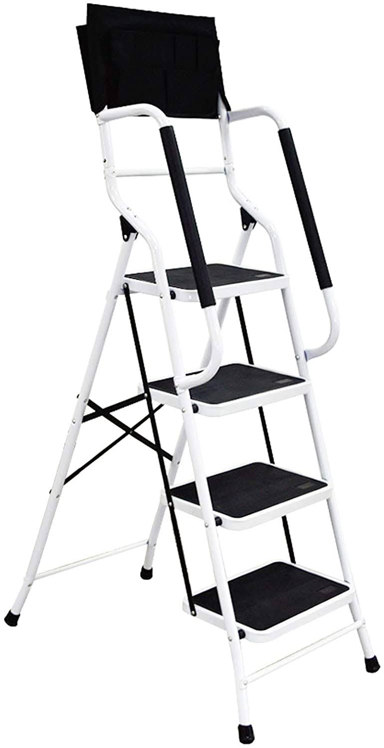 Charahome 4 Step Ladder Step Stool 500 Lb Capacity Folding Portable Ladder Steel Frame With Safety Side Handrails Non