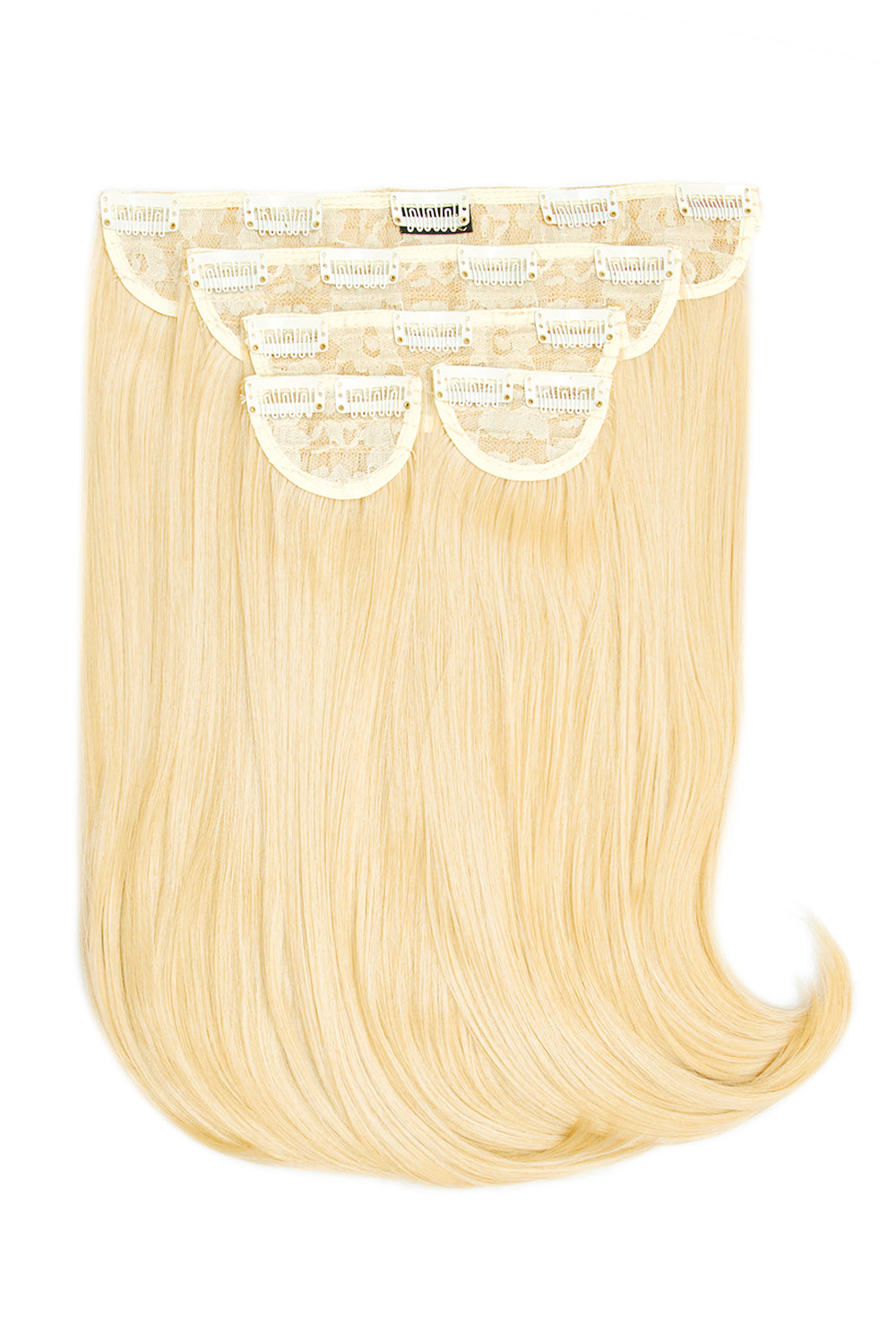 Super Thick 16" 5 Piece Curve Clip in Hair Extensions + Hair Care Bundle - Pure Blonde