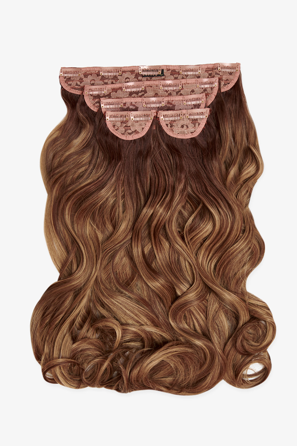 Super Thick 22" 5 Piece Curly Clip Hair Extensions + Hair Care Bundle - Rooted Mellow Brown