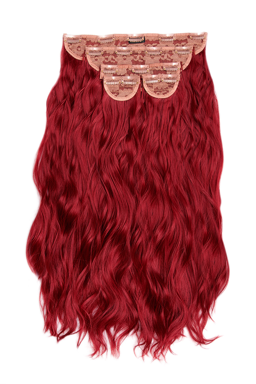 Super Thick 22" 5 Piece Crimped Wavy Clip In Hair Extensions - LullaBellz  - Ruby Red