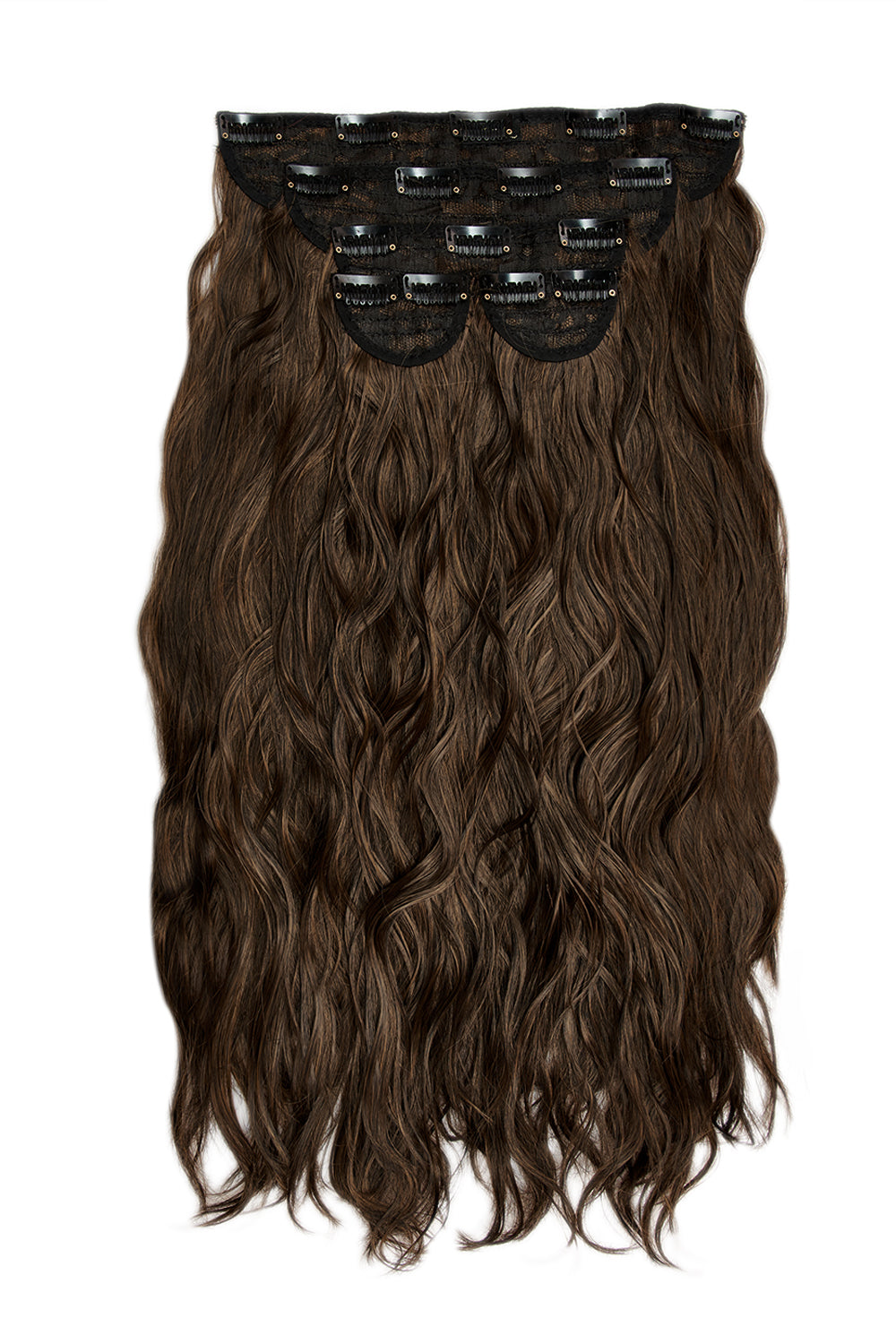 Super Thick 22" 5 Piece Crimped Wavy Clip In Hair Extensions - LullaBellz  - Dark Brown & Caramel