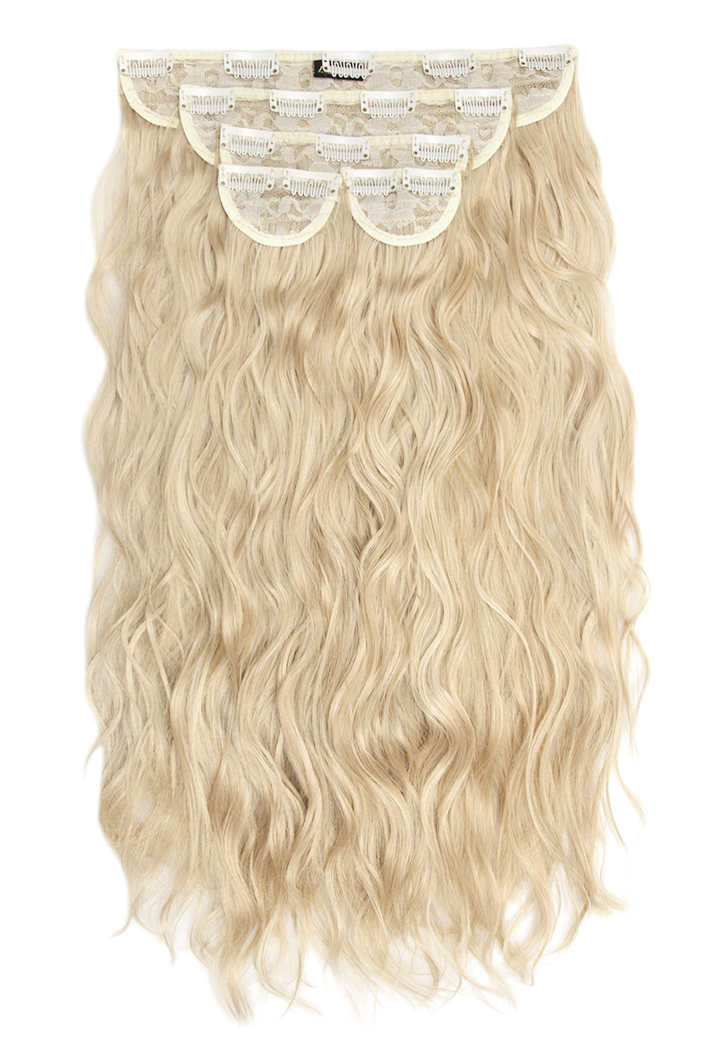 Super Thick 22" 5 Piece Crimped Clip In Hair Extensions + Hair Care Bundle - Light Blonde
