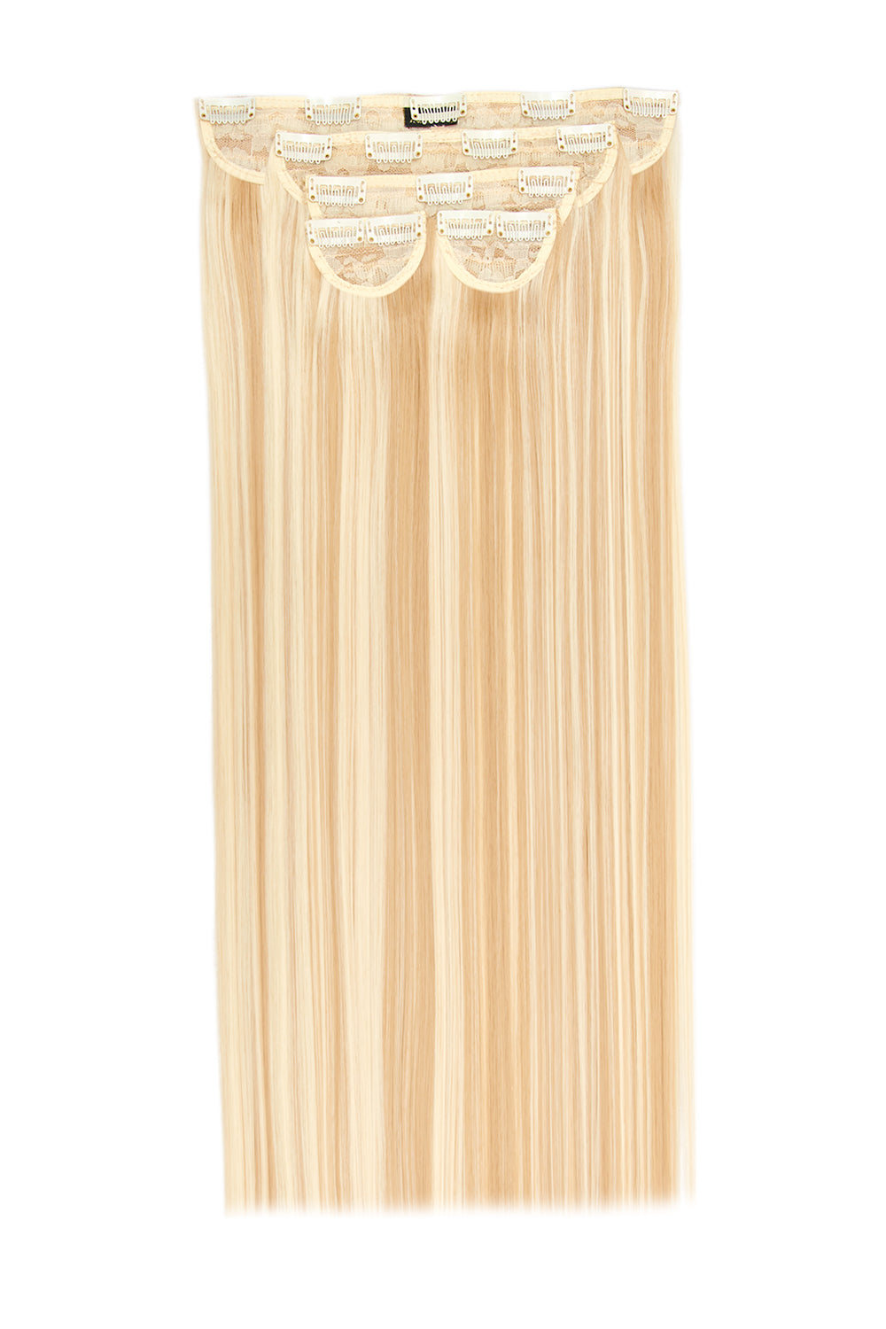 Super Thick 22" 5 Piece Straight Clip In Hair Extensions + Hair Care Bundle - Highlighted Champagne