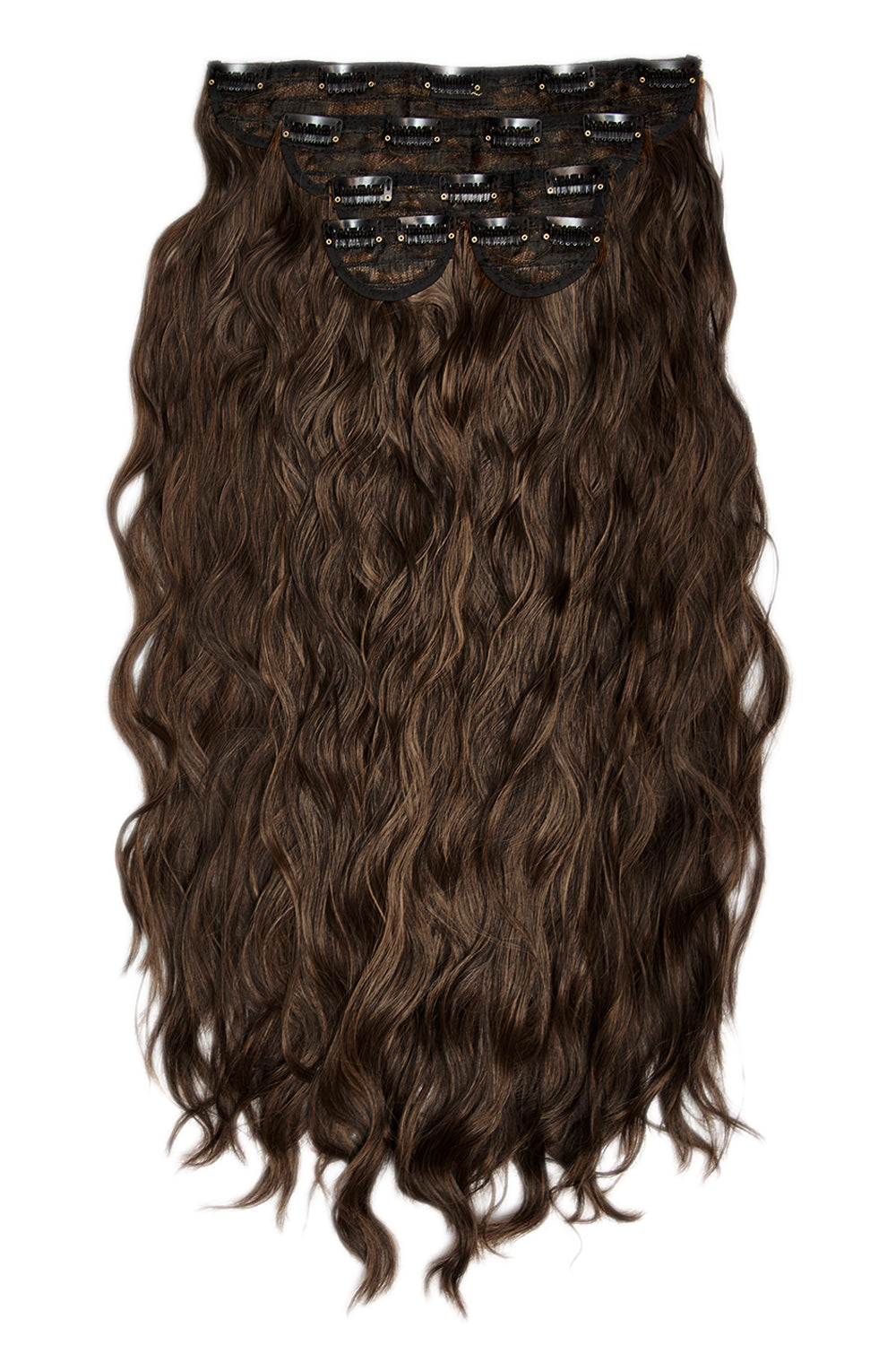 Super Thick 26" 5 Piece Waist Length Wave Clip In Hair Extensions - LullaBellz  - Dark Brown & Caramel Festival Hair Inspiration
