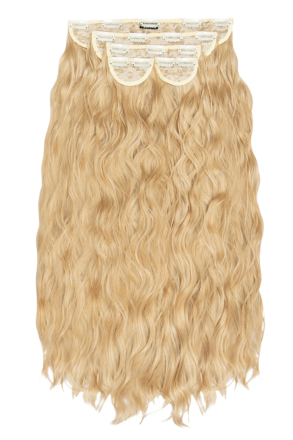 Super Thick 26" 5 Piece Waist Length Wave Clip in Hair Extensions + Hair Care Bundle - Golden Blonde