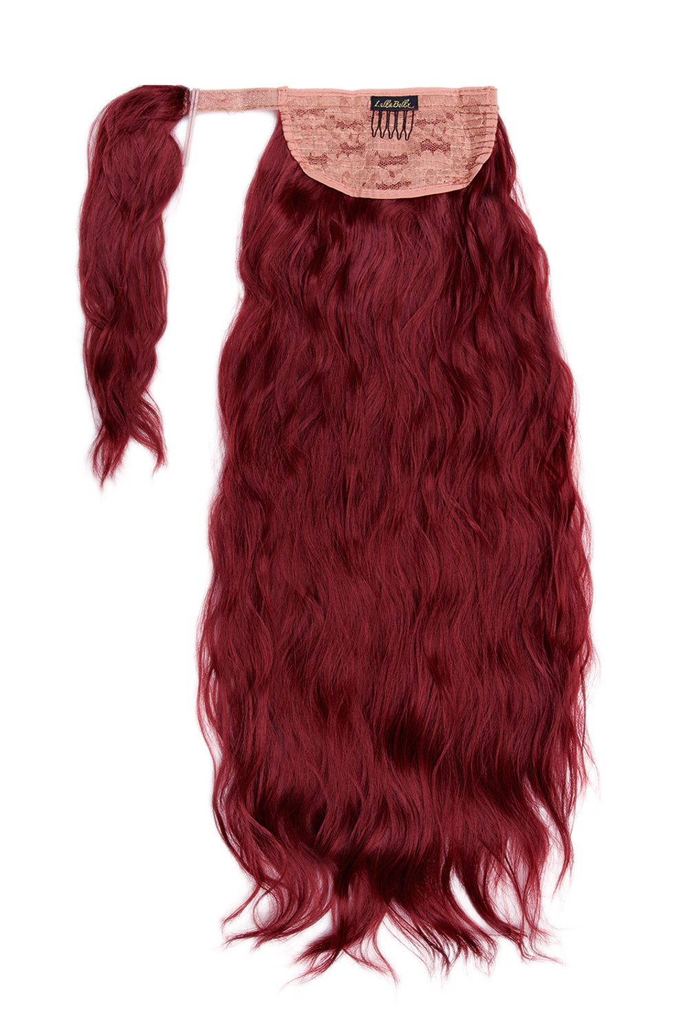 26" Textured Wavy Grande Lengths Wraparound Ponytail - LullaBellz  - Burgundy Festival Hair Inspiration