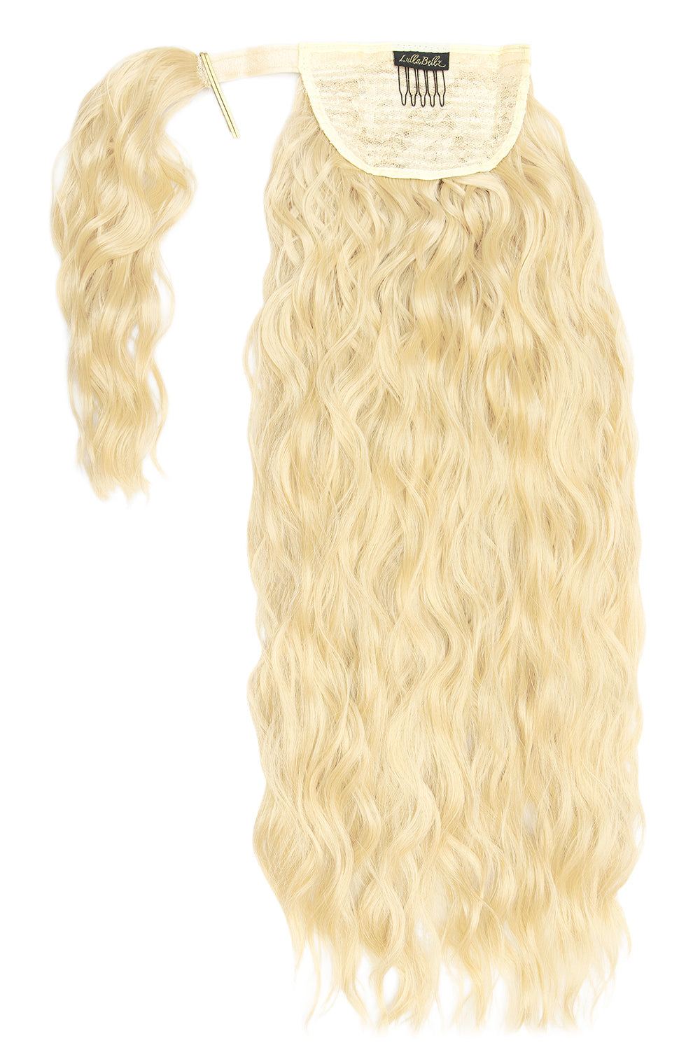 26" Textured Wavy Grande Lengths Wraparound Ponytail - LullaBellz  - Pure Blonde Festival Hair Inspiration