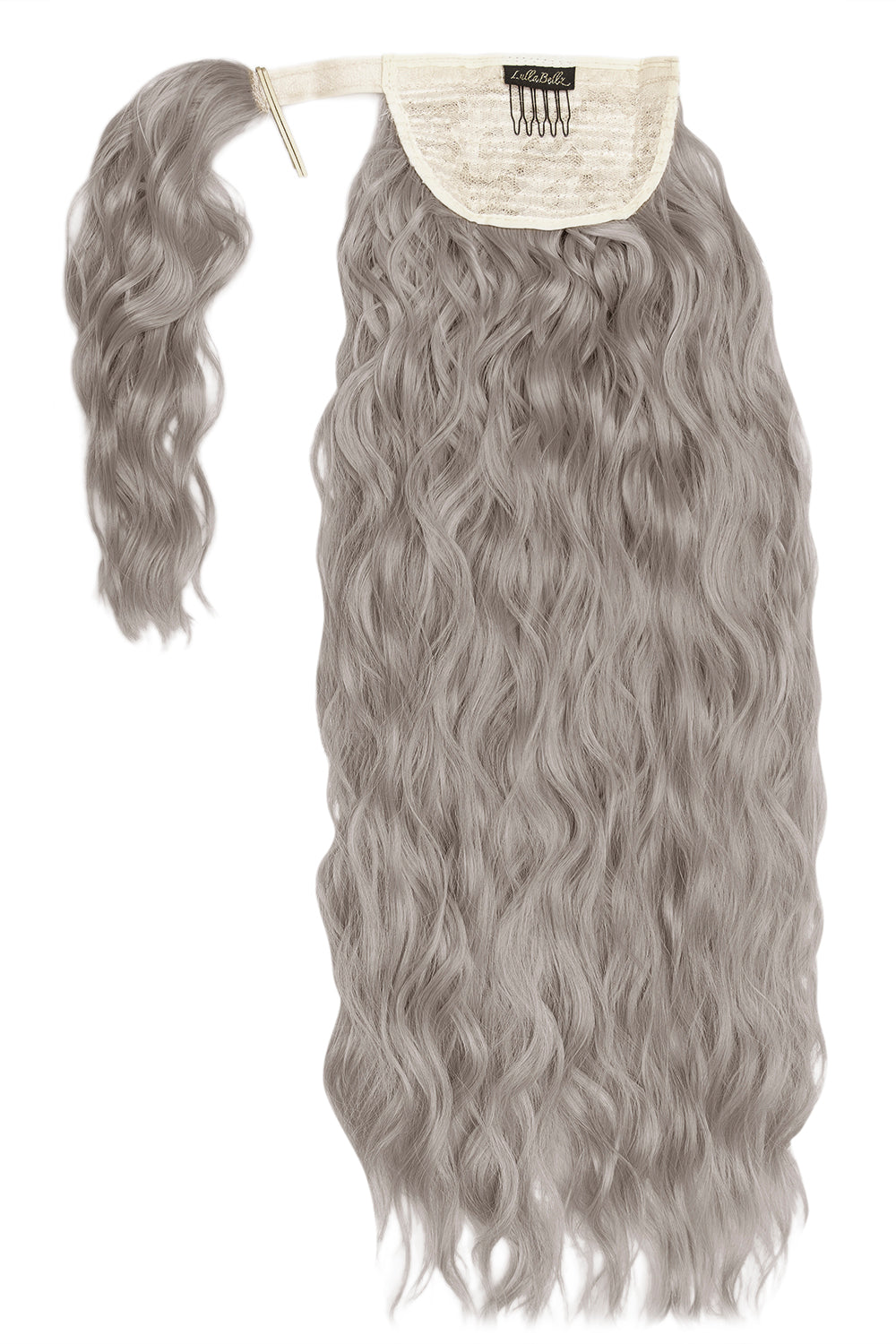 26" Textured Wavy Grande Lengths Wraparound Ponytail - LullaBellz  - Silver Grey Festival Hair Inspiration