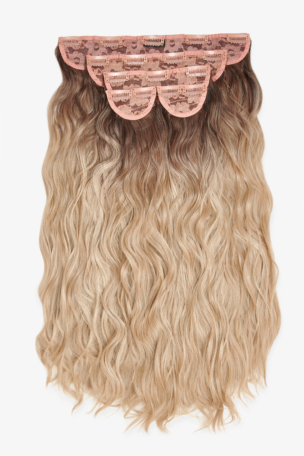 Super Thick 22" 5 Piece Crimped Wavy Clip In Hair Extensions - LullaBellz  - Rooted California Blonde
